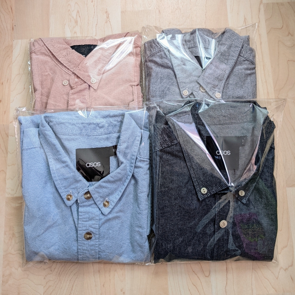 Asos Men's Casual Cotton Button Down Shirt Bundle of 4 Medium